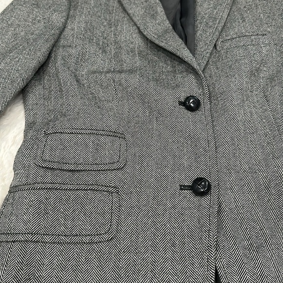 Vintage J.Crew Herringbone 100% Wool Blazer Black White size 6 - Picture 3 of 8